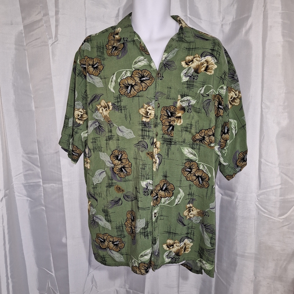 Big Creek Men's Hawaiian short Sleeve Button up Shirt Size XL Green & Gold